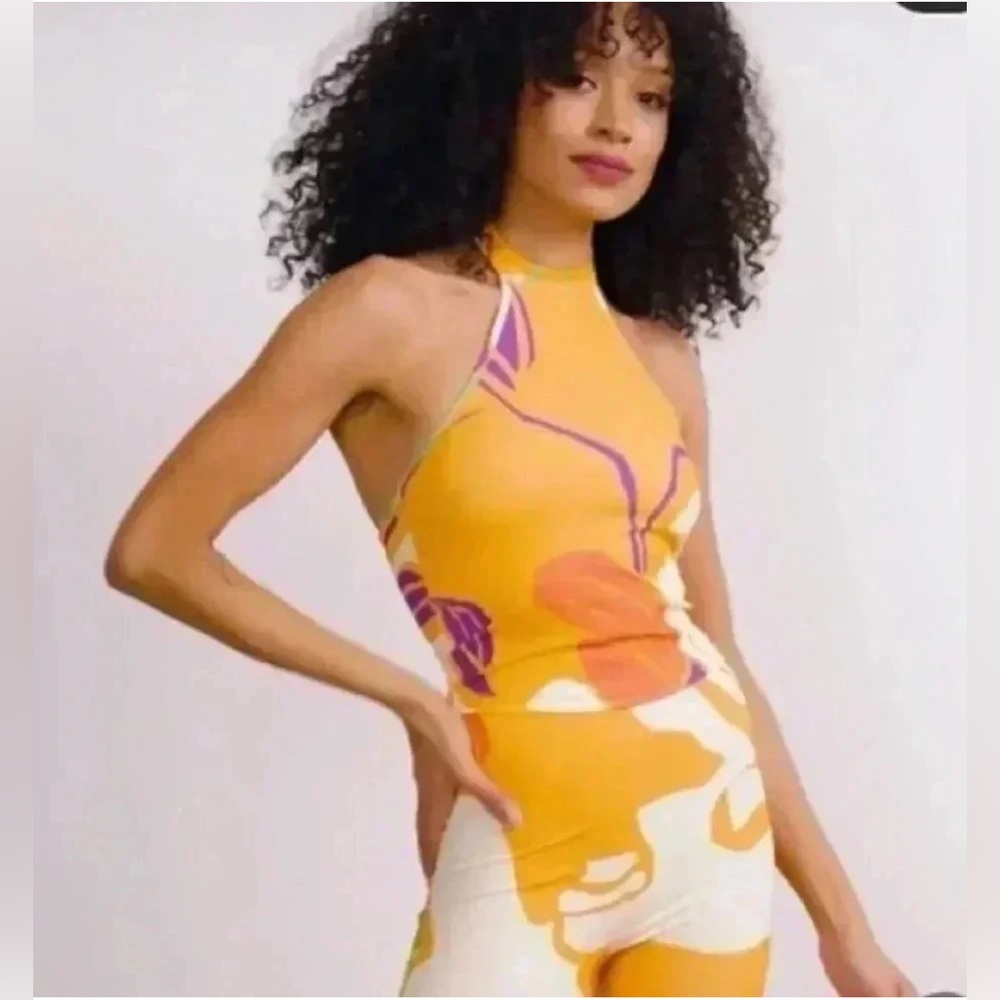HILLARY MACMILLAN - Vibrant Orange Purple, Green and Cream Women's Halter Top